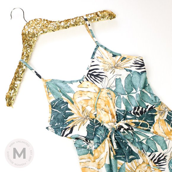 White Green Tropical Print Ruffle High Low Dress - Picture 4 of 9